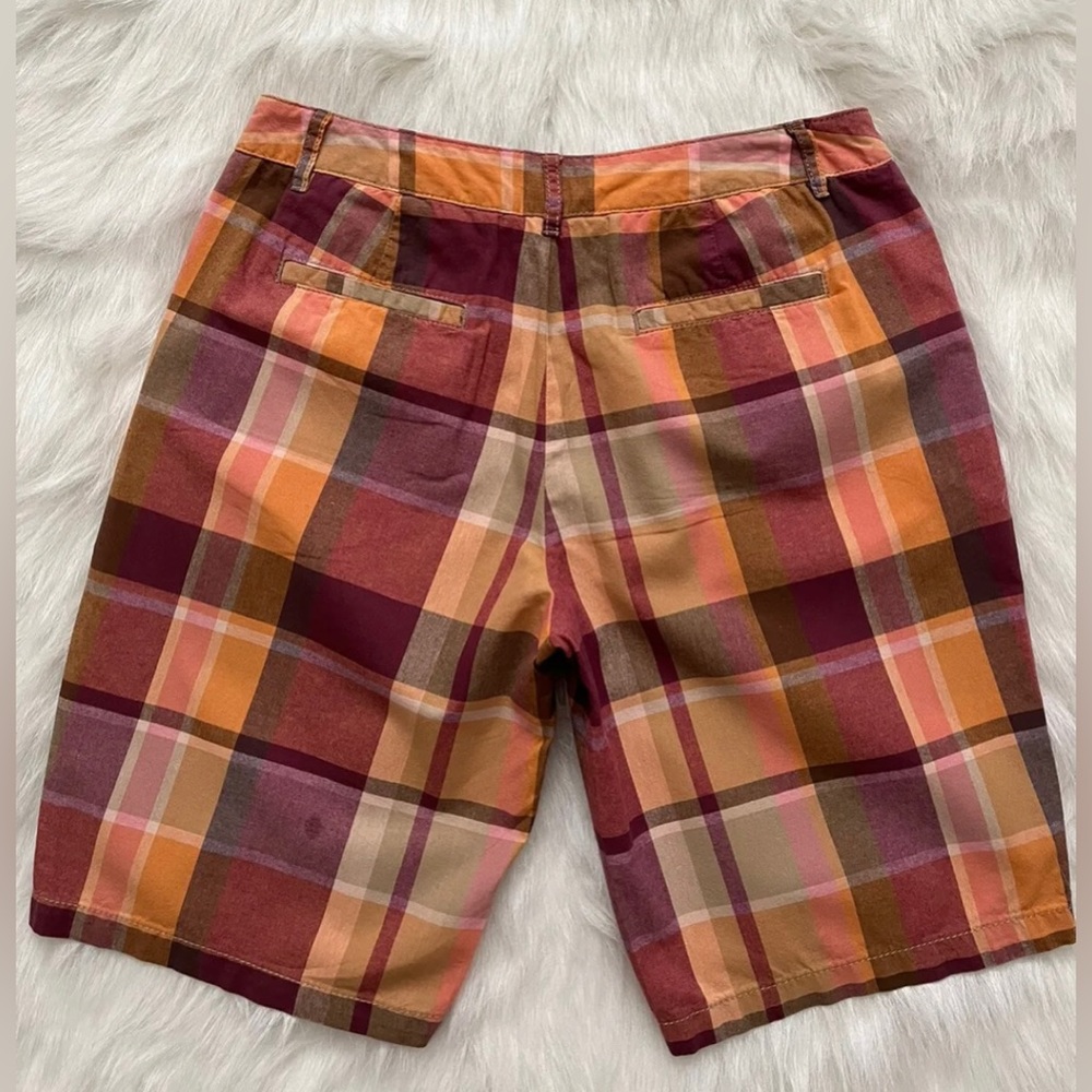 Merona-90's/Y2K Vintage, Womens, Orange, Plaid, Golf, Bermuda Shorts. Size-4 - Picture 8 of 9